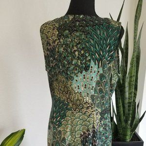 Retro Green Paisley Sleeveless Sheath Dress